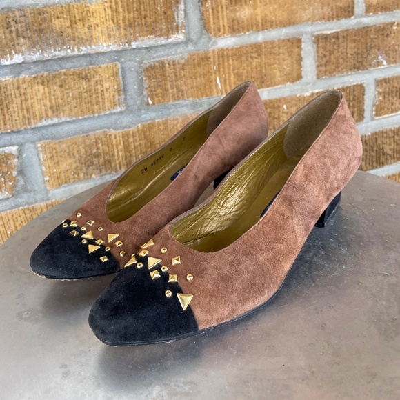 Stuart Weitzman Vintage Suede Pumps Kitten Heels Brown and Black size 7 - Picture 1 of 10